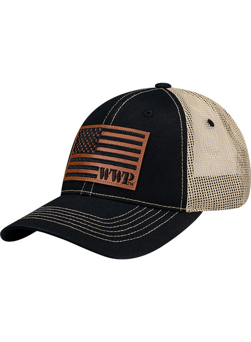 WWP Leather Flag Patch Hat - Angled Left Side View