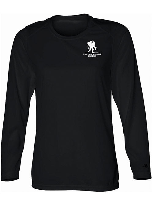 WWP Ladies Long Sleeve Performance Tee in Black - Front View